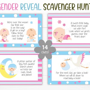 Gender Reveal Scavenger Hunt / Gender Reveal Treasure Hunt Clues ...