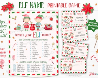 What's your Elf name printable Christmas games for kids / Elf sign, name tags & name cards / Family party game instant digital download