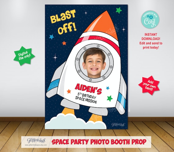 Outer space party photo booth frame / Rocket printable party prop / astronaut birthday photo frame / space photo booth props Il_570xn