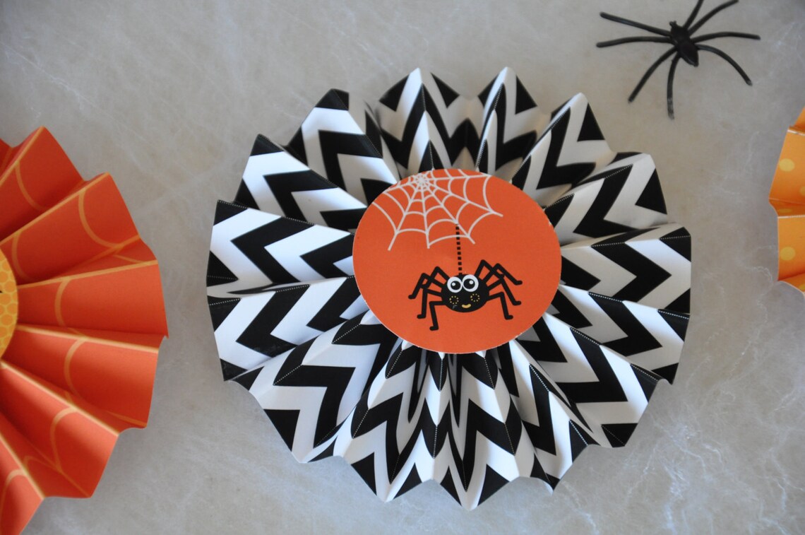 Halloween Party Paper Rosette Pinwheel Garland Banner in Etsy