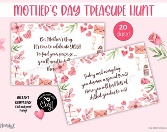 Mother's Day scavenger hunt clue cards / Happy Mothers Day treasure hunt clues / Mothers day games for Mom
