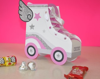 Roller skate party favor boxes / Roller skate party favors - pink and silver glitter