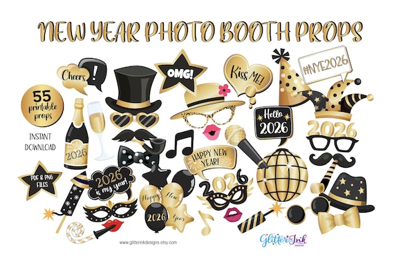 Kit De Accesorios Para Fiesta De Año Nuevo 2026 - Marco De Fotos, Sombreros, Gafas De Papel Y Serpentinas, Para Celebrar La Nochevieja