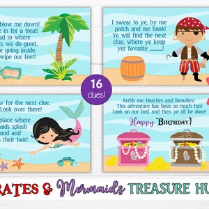 Mermaid and pirate treasure hunt / Mermaid party scavenger hunt clue cards / Pirate party treasure chest hunt clues / Party games for kids image 8