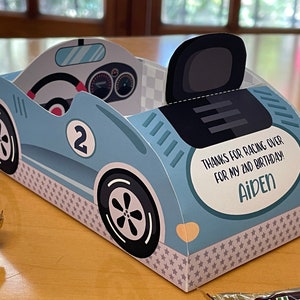 Race car birthday printable favor box / Papercraft racing car candy treat box / Two fast race car party favors Racing party car centerpiece image 6