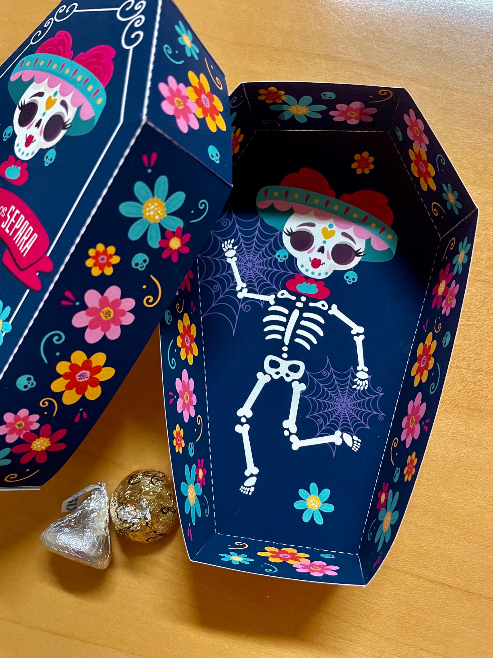 Day of the Dead Coffin Treat Box, Dia De Los Muertos Sugar Skull Party ...