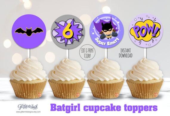 Purple Super Girl Printable Cupcake Toppers Super Hero Party 