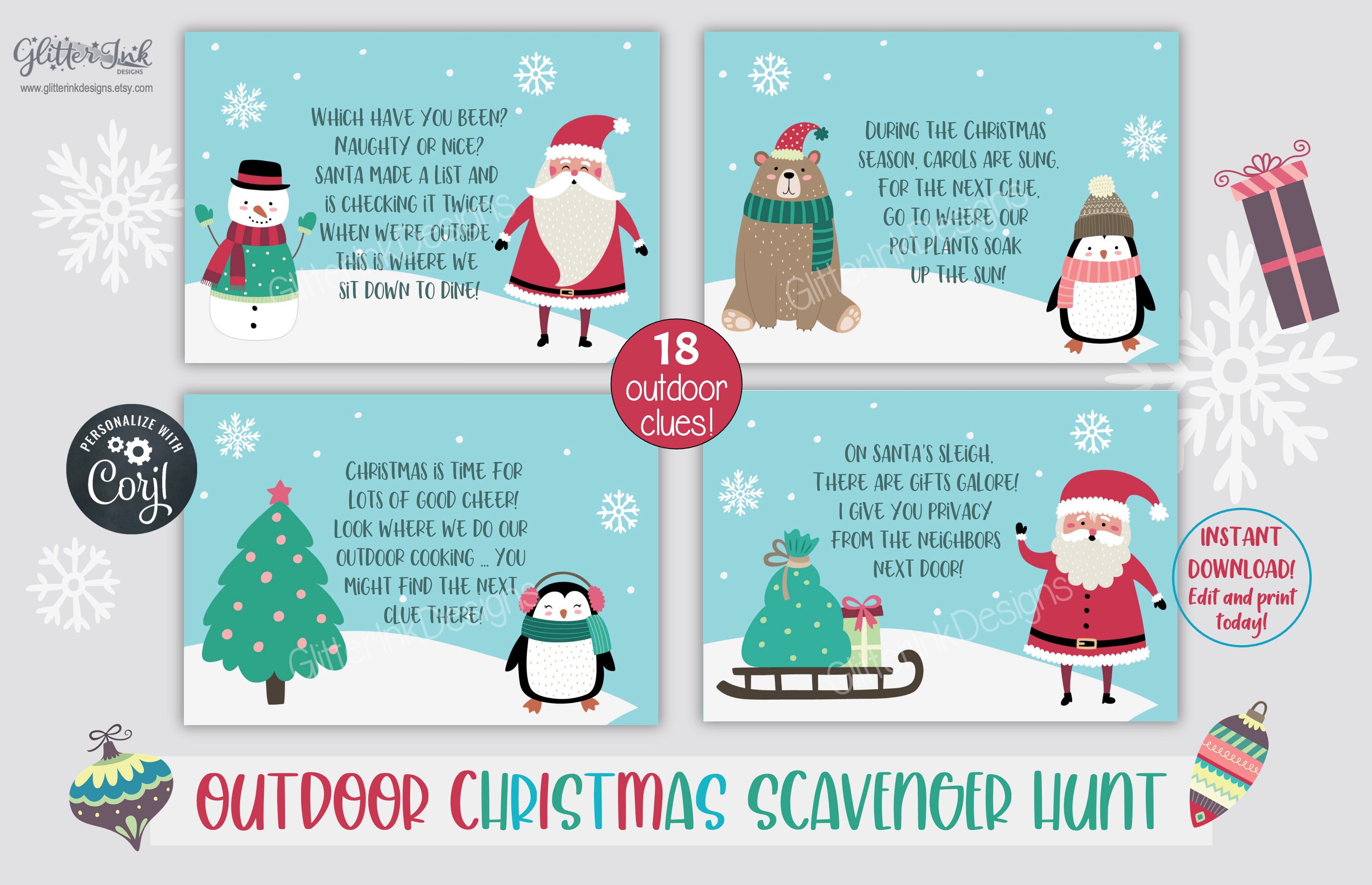 Outdoor Christmas Scavenger Hunt Clue Cards / Christmas - Etsy