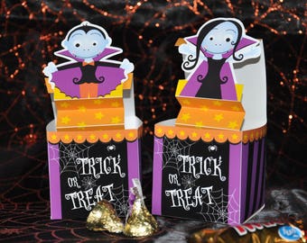 Scatola per dolcetti di Halloween / decorazioni di Halloween / Conte Dracula Halloween stampabile / Jack in the box di Halloween / Bomboniere per feste di Halloween