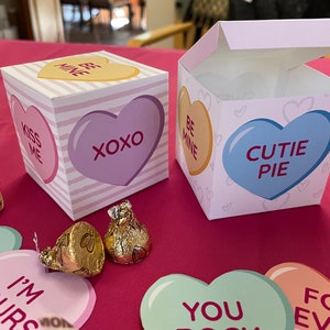 Boîtes de faveurs imprimables coeurs conversation Saint-Valentin / Cadeaux de boîte de bonbons bonbons Saint-Valentin / Boîte cube coeur Saint-Valentin