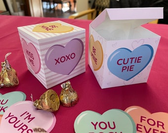 Valentines Day conversation hearts printable favor boxes / Valentine sweets candy box favors / Valentine's Day heart cube box