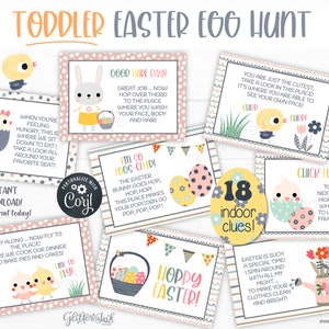 Toddler Easter scavenger hunt easy clues / Printable Easter egg hunt indoors / Editable kids treasure hunt clues / Easter bunny party games image 3