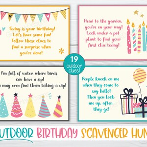 Outdoor Birthday scavenger hunt / Kids treasure hunt clues / Birthday party printable scavenger hunt clue cards for outside party games image 3