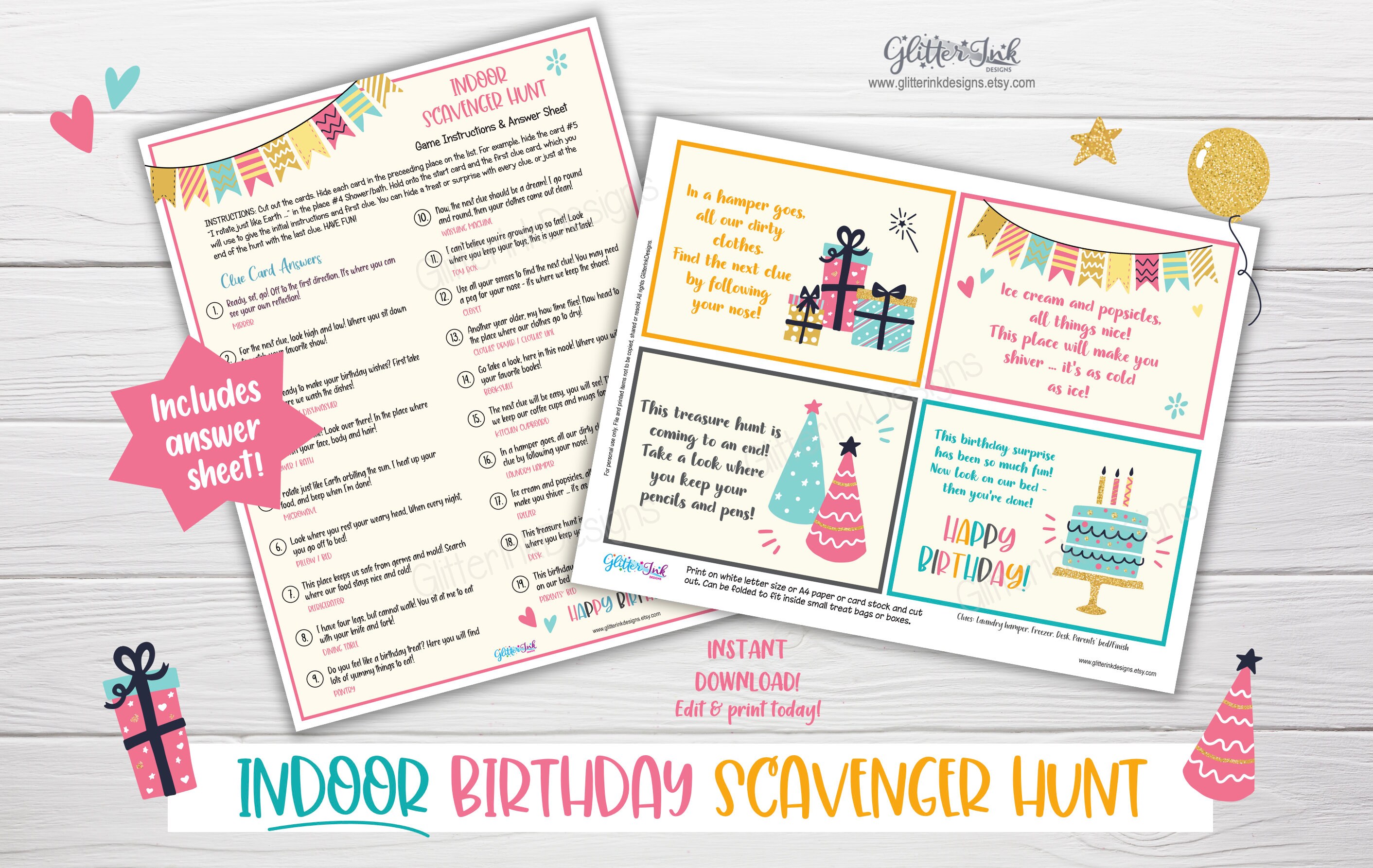 Indoor Birthday Party Printable Scavenger Hunt Clue Cards for Kids ...
