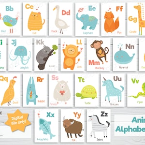 Animal alphabet flash cards / ABC animal flash cards nursery classroom alphabet cards / Printable kindergarten homeschool learning game image 2