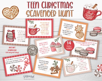 Teen Christmas scavenger hunt riddles / Christmas treasure hunt clues older kids teenager adult / Gingerbread treats hard Christmas games