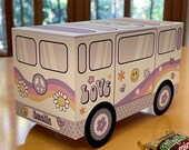 Groovy party Hippie Bus printable favor box / Van party favors / Retro peace and love party decorations / Two groovy one heart daisy smile Il_170x135