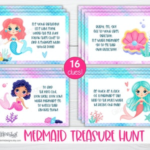 Mermaid Scavenger Hunt Clue Cards / Mermaid Kids Treasure Hunt Clues ...
