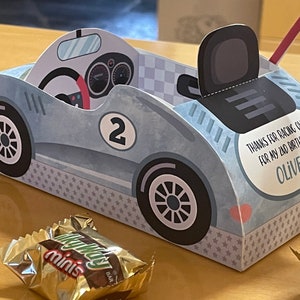 Race car birthday printable favor box / Papercraft racing car candy treat box / Two fast party favors / Racing party paper toy centerpiece image 5