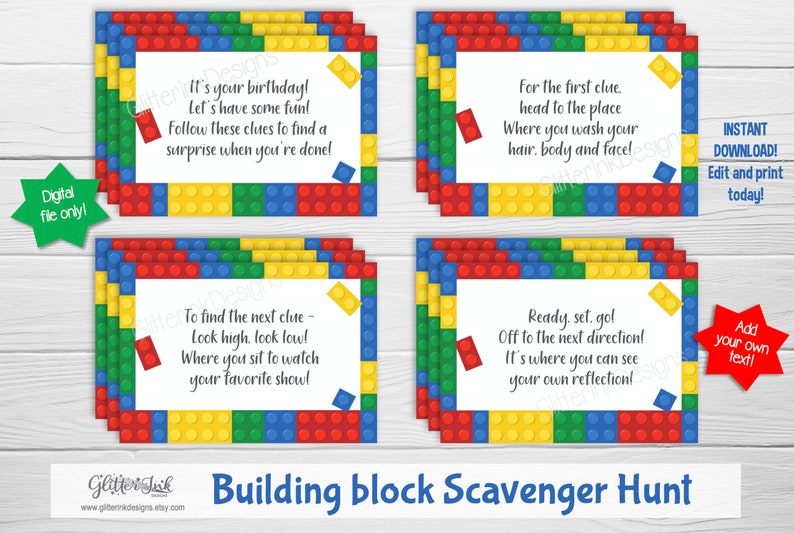 Building blocks treasure hunt clues / Building block party Etsy