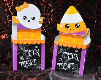Halloween treat box / Printable Halloween decorations cute ghost candy corn / Halloween jack in the box / Halloween party favors