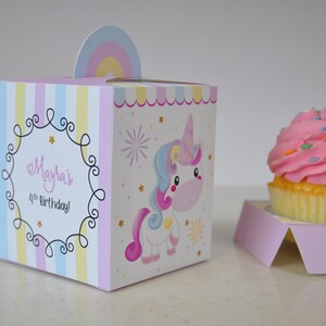 Unicorn party cupcake box / Rainbow unicorn treat boxes / Unicorn party favors / Unicorn favor box image 5