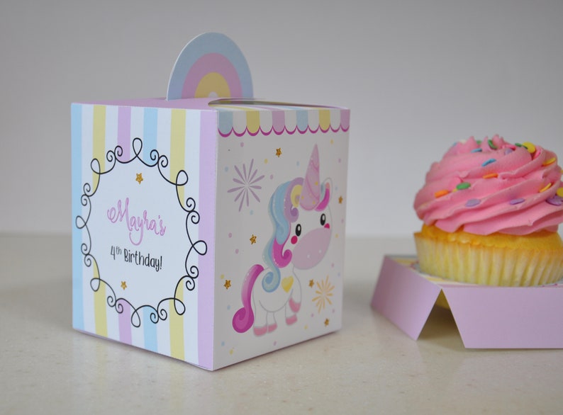 Unicorn party cupcake box / Rainbow unicorn treat boxes / Unicorn party favors / Unicorn favor box image 5