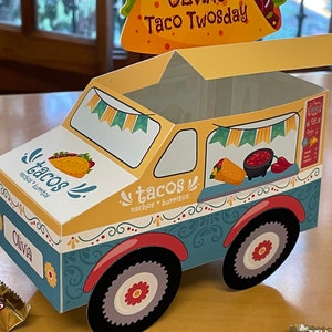 Taco truck printable favor box / DIY Taco Twosday party favors / Editable taco 'bout a party treat box / Personalized taco party decorations image 6