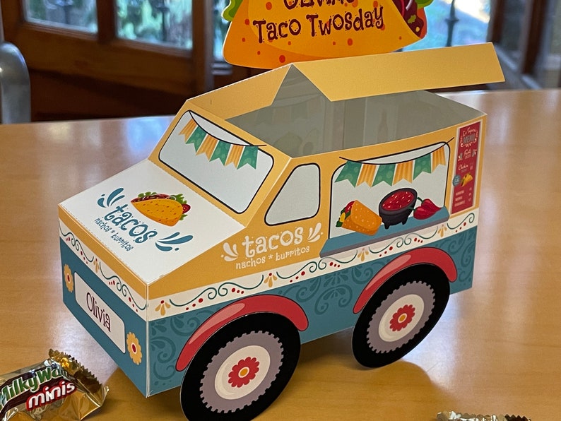 Taco truck printable favor box / DIY Taco Twosday party favors / Editable taco 'bout a party treat box / Personalized taco party decorations image 6
