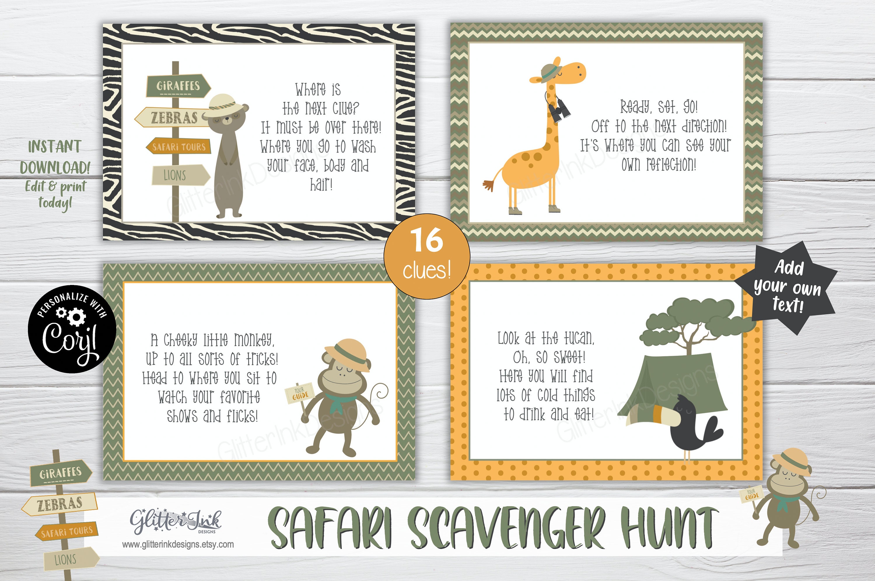 Safari scavenger hunt clue cards / Jungle treasure hunt clues | Etsy