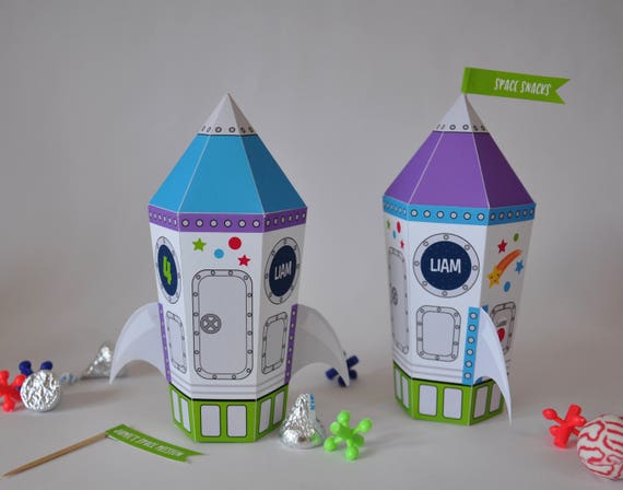Outer space party rocket favor boxes / Space party favors / Astronaut party spaceship decorations / Outer space birthday printable favor box Il_570xn