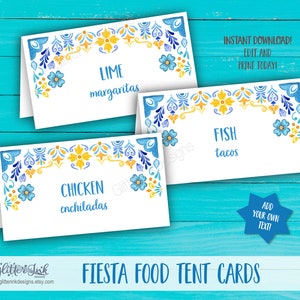 Mexican fiesta food tent cards / Cinco de mayo decorations / Mexican theme party fiesta bridal shower / Mexican tile printable name cards image 5
