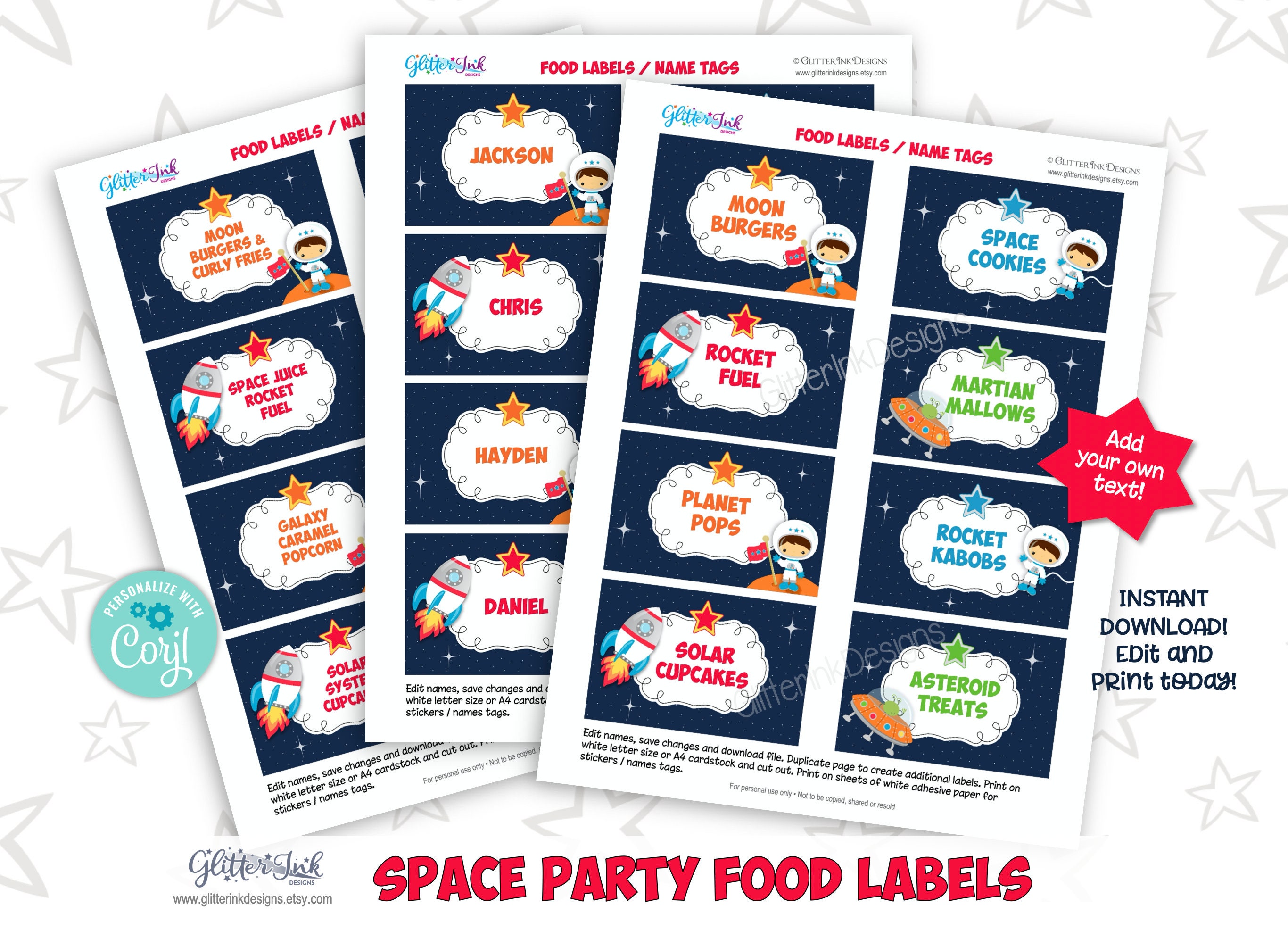 Outer Space Party Food Tent Cards / Space Party Labels / Boy - Etsy