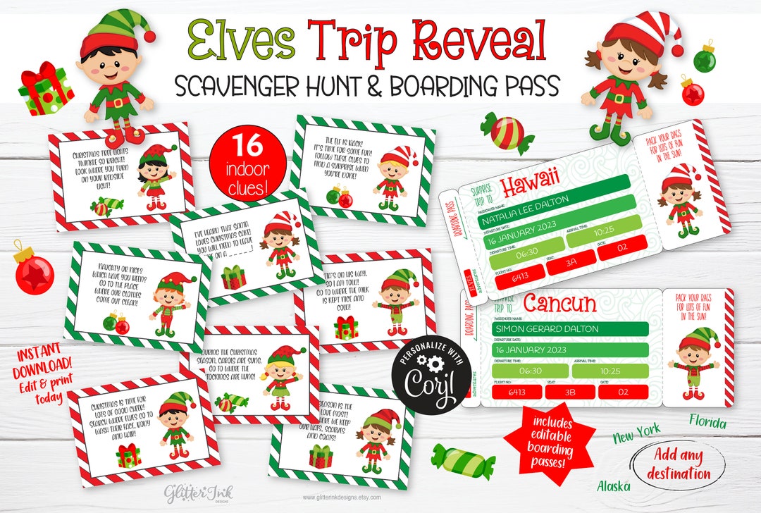 Christmas Elves Surprise Trip Reveal Kids Treasure Hunt Clues ...