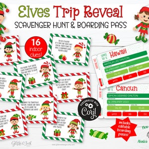 Le voyage surprise des lutins de Noël révèle des indices sur la chasse au trésor et une carte d'embarquement pour les enfants, une chasse au trésor avec des elfes + des billets imprimables pour des vacances en famille