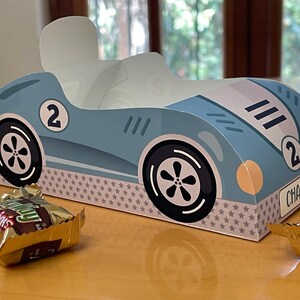 Race car birthday printable favor box / Papercraft racing car candy treat box / Two fast race car party favors Racing party car centerpiece image 8