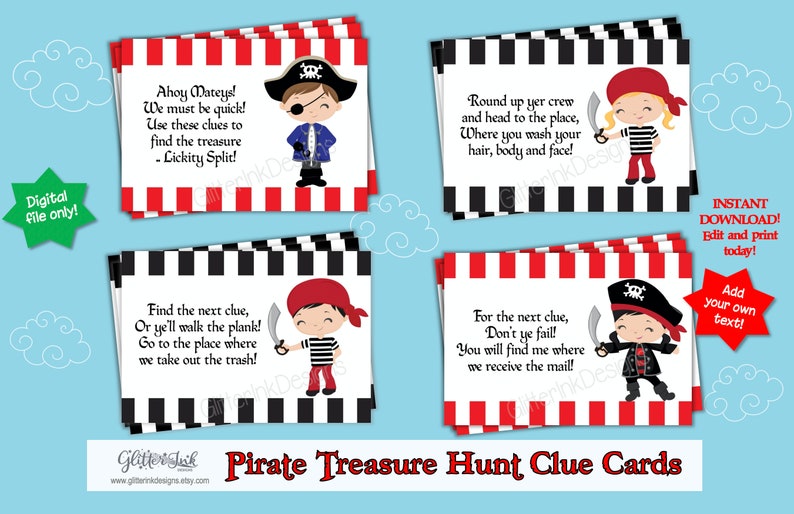 Pirate Treasure Scavenger Hunt Clue Cards With Rhyming Riddles Etsy