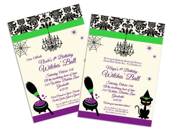 Halloween Glam Witches' Ball Birthday Party PERSONALIZED INVITATION Il_570xn