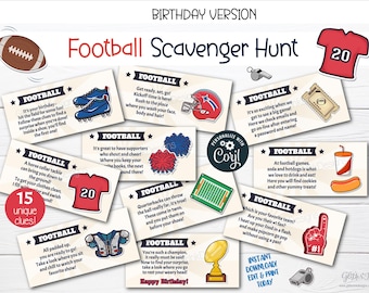 American football printable scavenger hunt, Editable treasure hunt clues for kids party games