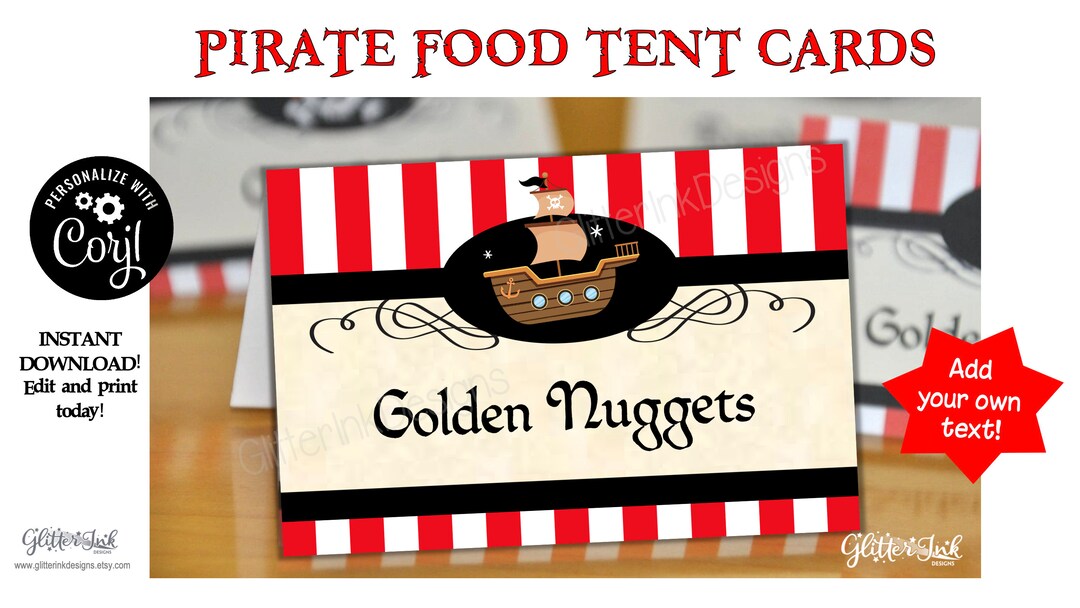 Pirate Party Food Tent Cards / Pirate Birthday Buffet Table Cards ...