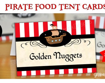 Pirate party food tent cards / Pirate birthday buffet table cards / Pirate printable food labels - edit and print yourself with Corjl