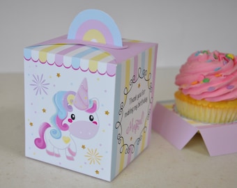 Unicorn party cupcake box / favor box PDF printable - perfect for rainbow unicorn birthday party