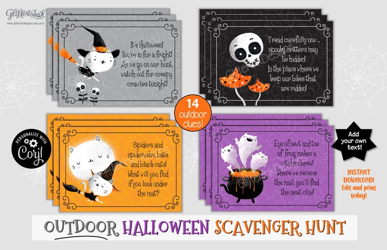 Outdoor Halloween Scavenger Hunt Clue Cards for Kids, Printable ...