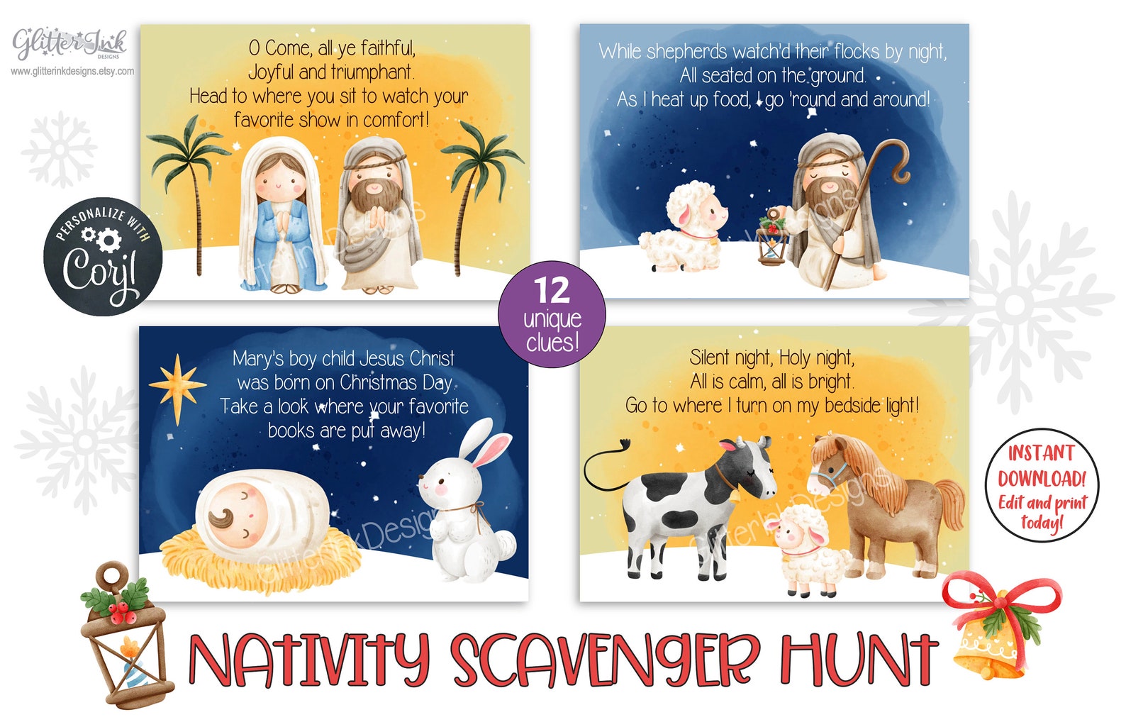 Nativity Scene Christmas Scavenger Hunt Clue Cards / Christmas Etsy