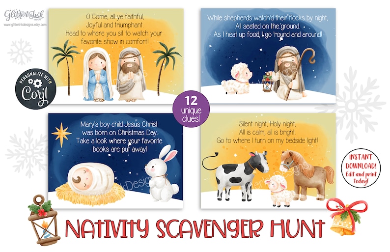 Nativity Scene Christmas Scavenger Hunt Clue Cards / Christmas Etsy