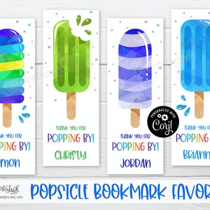 Popsicle birthday bookmark favors / Popsicle party favors / Printable bookmarks / Popsicle favor tags / Ice cream party thank you cards image 2