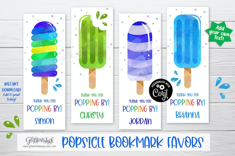 Popsicle birthday bookmark favors / Popsicle party favors / Printable bookmarks / Popsicle favor tags / Ice cream party thank you cards image 2