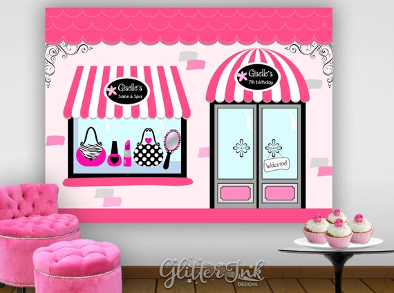 Chic boutique diva glam spa party printable PERSONALIZED poster dessert table backdrop photo prop wall art Paris fashion salon pink black Il_570xn