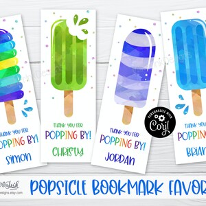 Popsicle birthday bookmark favors / Popsicle party favors / Printable bookmarks / Popsicle favor tags / Ice cream party thank you cards image 1