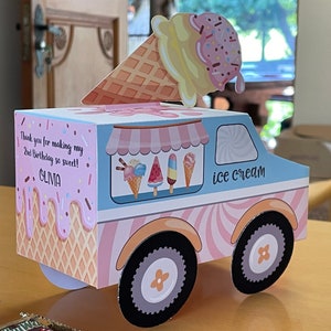 Ice Cream Truck Printable Favor Box, Two Sweet Birthday Customizable ...